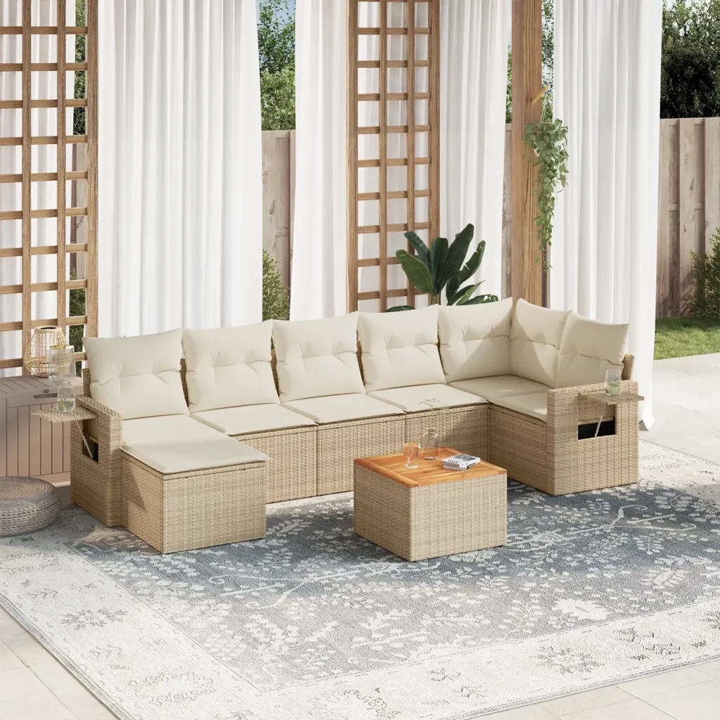 Set Divano da Giardino 8 pz con Cuscini Beige in Polyrattan 3257003