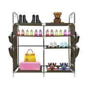 Zapatero Tela 4 Alturas 18 Pares| Espacio para Botas | 4 Ganchos  y Colgadores Laterales | Fabricado en PVC | Organizador de Zapatos | 90x27x95 cm