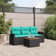 Salotto da Giardino-Set Divani da Giardino 4 pz con Cuscini Nero in Polyrattan 589213