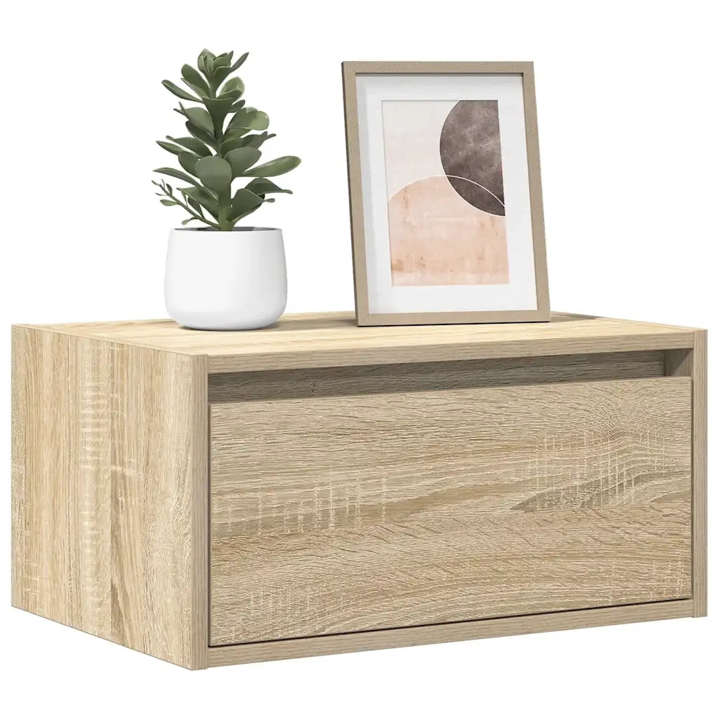 Comodino | Armadio da Notte | Mobiletto da notte a Parete con luci LED Rovere Sonoma