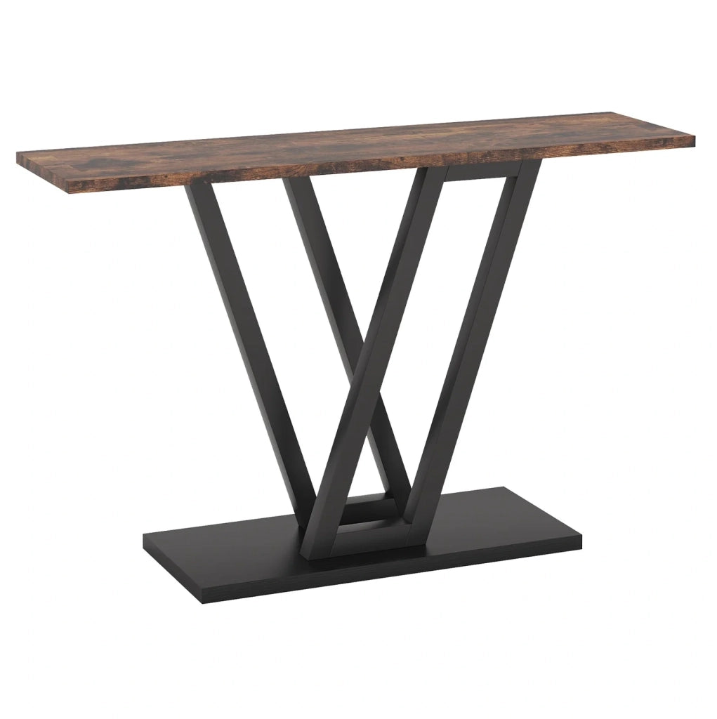 Tavolo consolle stretto 110 x 30 x 80 cm in MDF e metallo; nero e marrone rustico