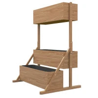 Vaso da giardino su piedi rialzato a tre livelli con inserti per l'irrigazione e feltro di drenaggio in legno per esterno