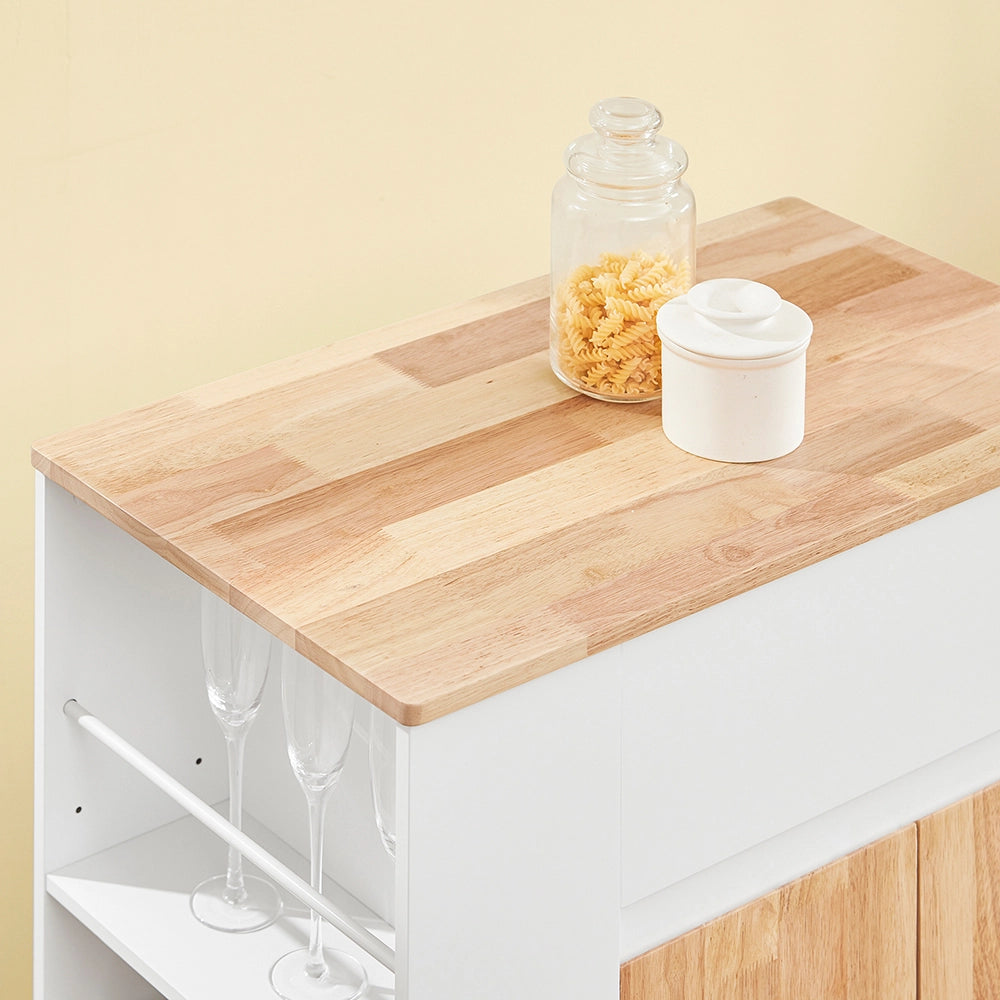 SoBuy Carrello da Cucina con Ruote, Isola da Cucina con Piano di Lavoro in Legno di Gomma, Mobile Cucina Salvaspazio, Carrello Cucina con Cassetti 70x40x90 cm Bianco FKW132-WN