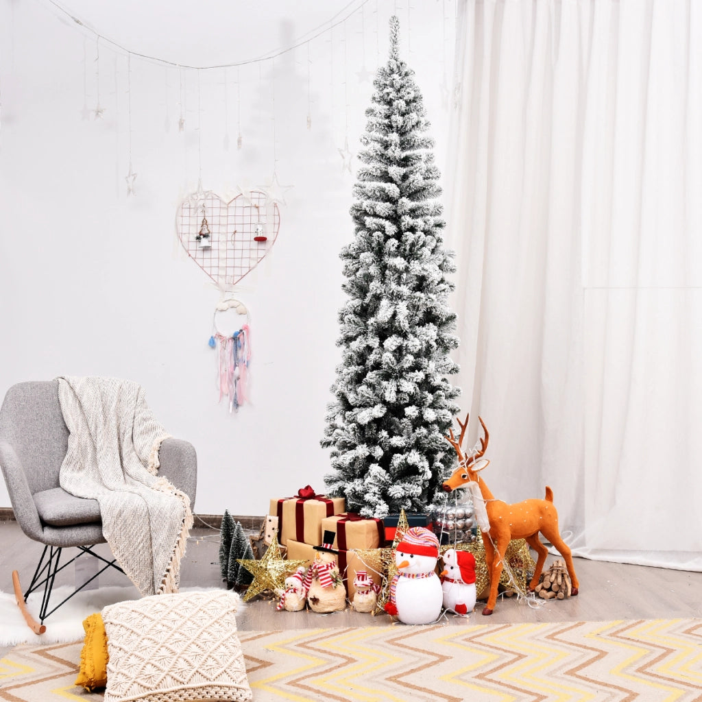 Albero artificiale di Natale, Abete innevato non illuminato con aghi in PVC base pieghevole di metallo 225 cm-Alberi di Natale