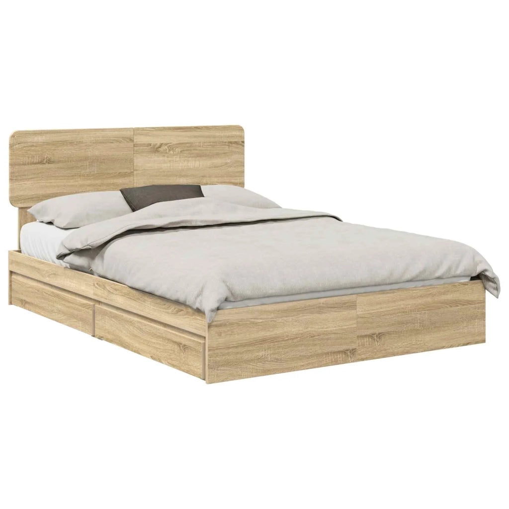 Letto con Contenitore con testiera Rovere Sonoma 140 x 190 cm