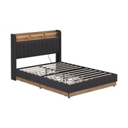Vitalispa Letto imbottito Antracite/quercia con 4 cassetti