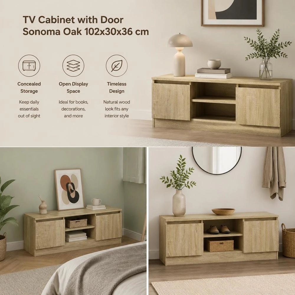 TV Cabinet With Door Sonoma Oak 102x30x36 Cm