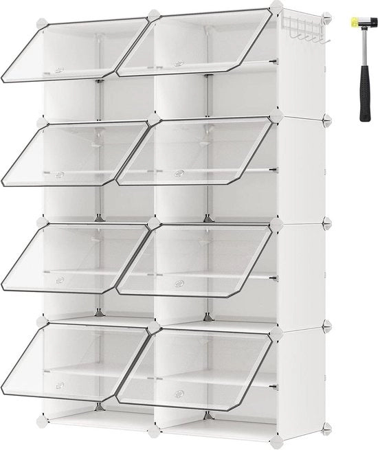 Rack per scarpe con 8 contenitori - cassettone per scarpe sottili - telaio in acciaio - bianco - per soggiorno e camera da letto