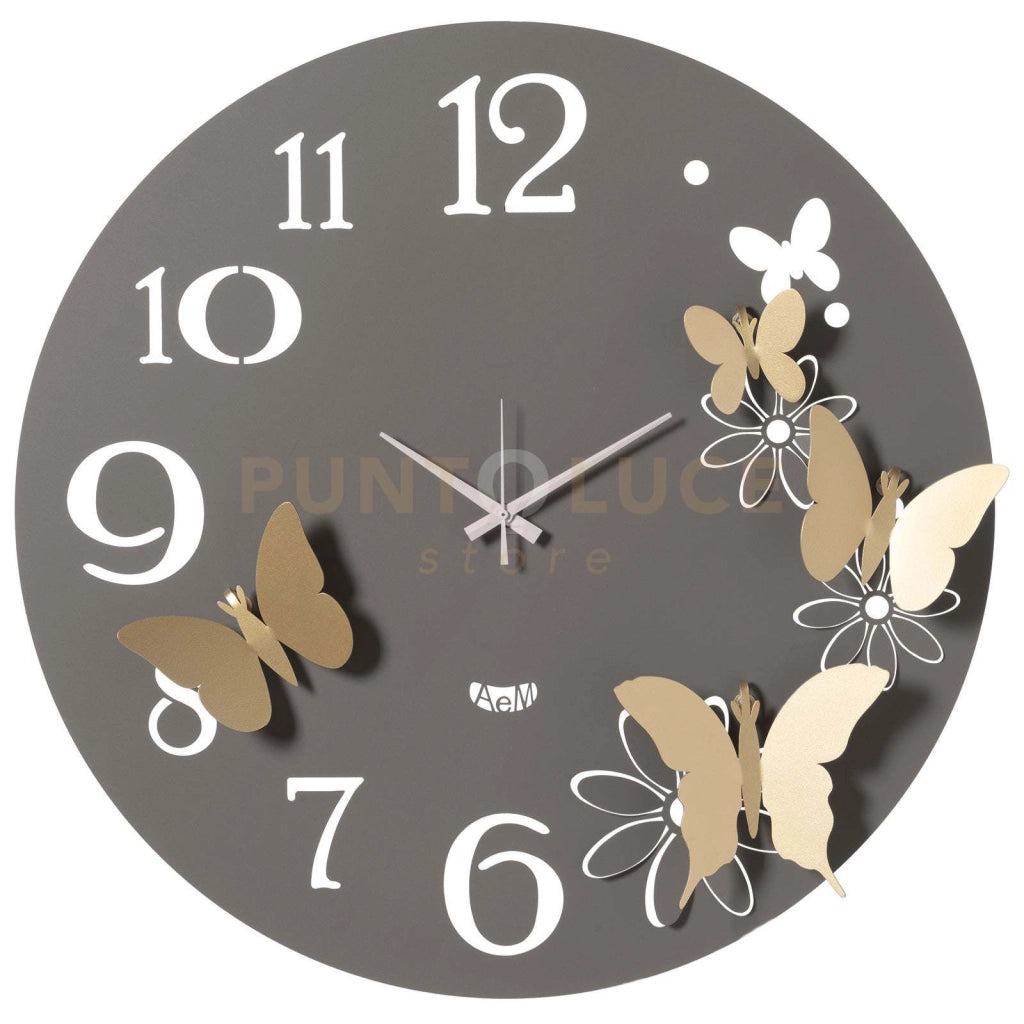 Orologio da parete particolare Butterfly Flowers grande Fango e oro laccato