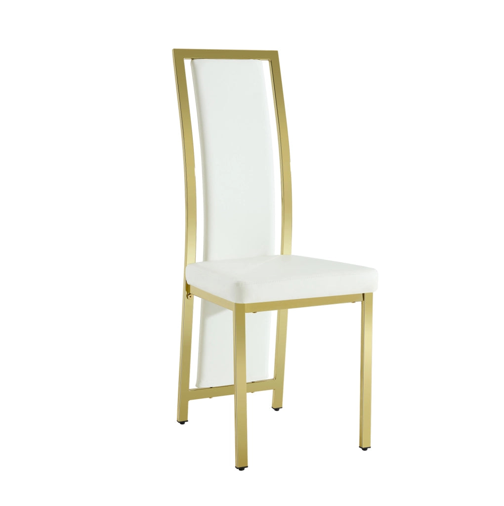 Set 4 sedie da pranzo moderne con bordo oro; 109 cm; in PU bianco e metallo dorato
