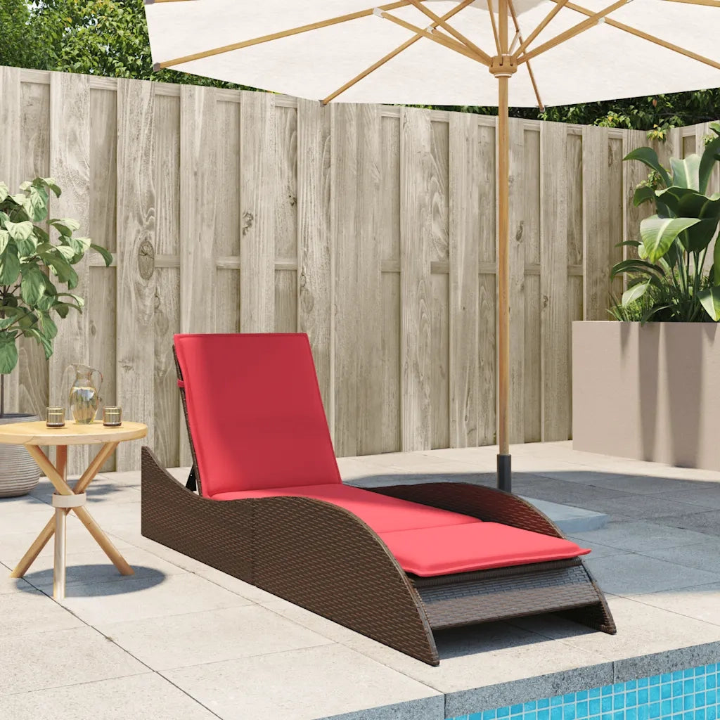 Lettino Prendisole con Cuscino Marrone 60x205x73 cm in Polyrattan 368285