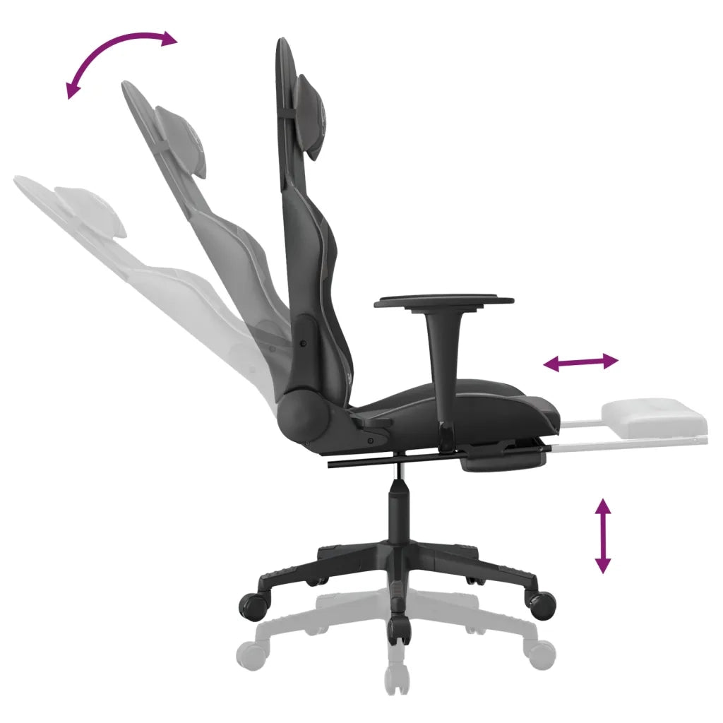 Sedia da Gaming | Sedia da e-sports con Poggiapiedi Nero e Grigio in Similpelle