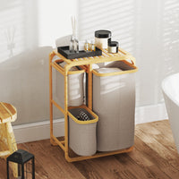 Cesto Portabiancheria con 3 Scomparti Estraibili in Tessuto color Crema e Struttura in Bambù 50x32x69,7 cm