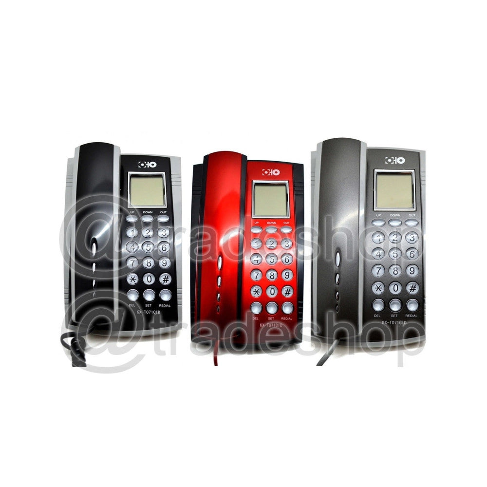 Trade Shop - Telefono Caller Id Phone Kx-t071cid Multifuzione Grigio Rosso Nero Display Lcd -