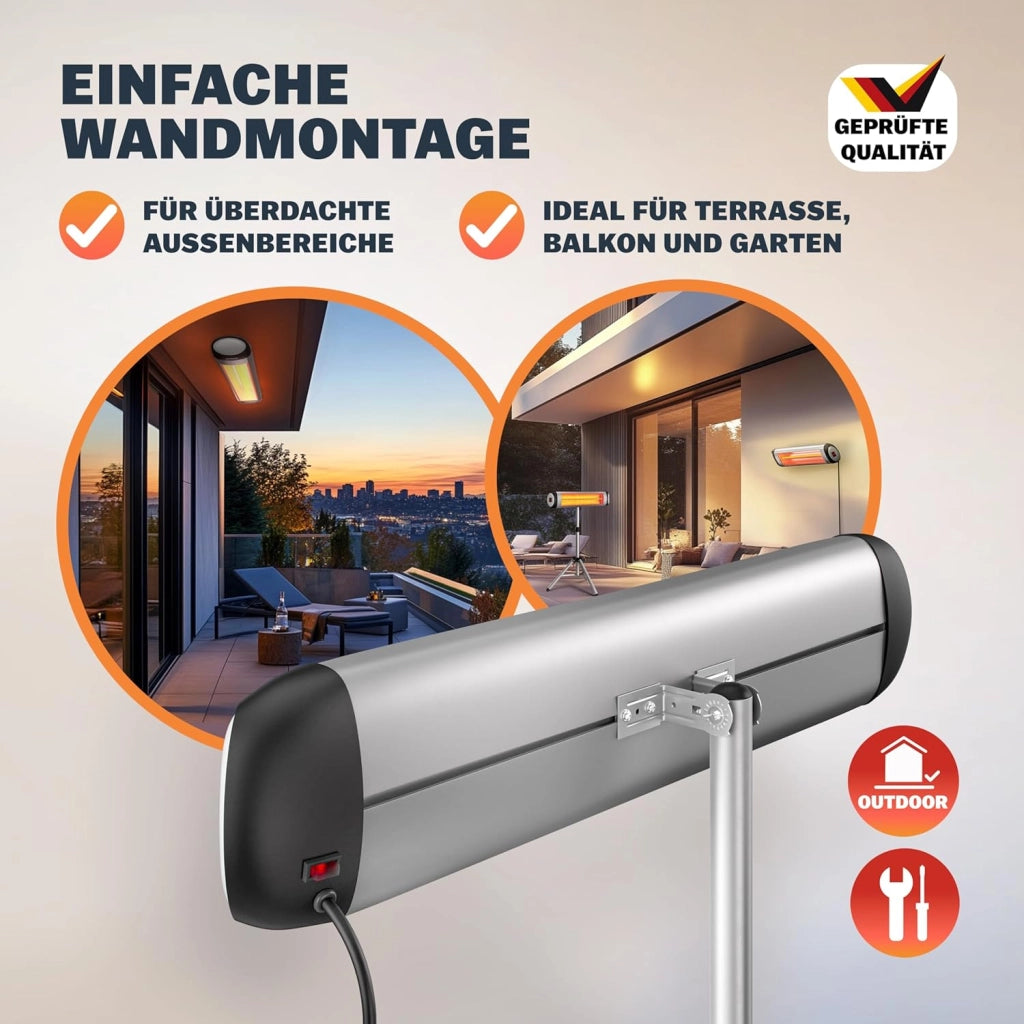 ® Stufa Elettrica a Infrarossi MZH2500 2500W Treppiede 110-175cm Telecomando Timer 24h Riscaldamento Esterno