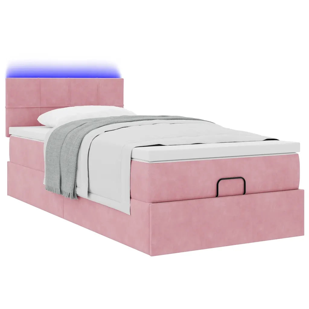 Pouf Letto con Materasso e LED Rosa 80x200cm in Velluto