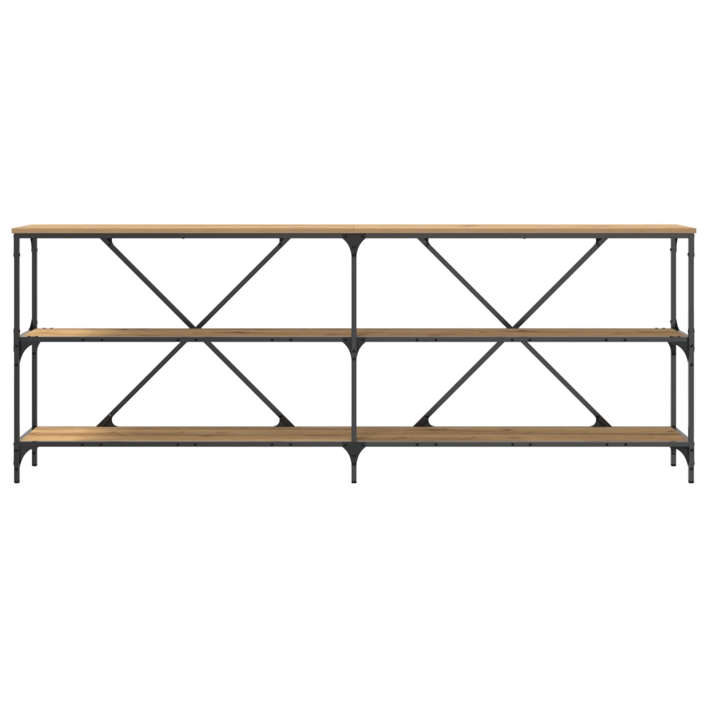 Tavolo Consolle In Rovere Artigianale 200x30x75 cm Legno Ingegnerizzato e Acciaio
