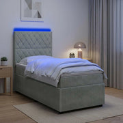 Letto Box Spring LED con Materasso Grigio Chiaro 90 x 190 cm 3455969