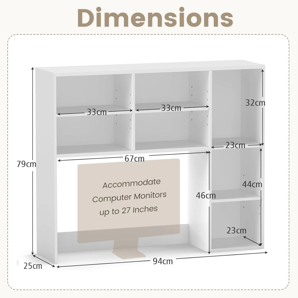 Scaffale da scrivania con 7 scomparti aperti, mobile organizer su tavolo con kit antiribaltamento, 94 x 25 x 79 cm, scaffale per riporre piante, generi e libri (bianco)
