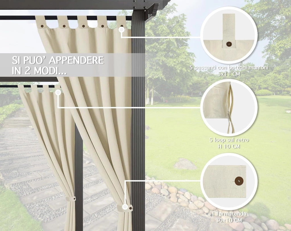 Tenda Per Gazebo Da Esterno Resistente 160 x 270 Cm Con Asole E Passanti Chiusura A Bottoni Antivento Antipolvere Uv Resistente Tende Da Sole Ombreggiante Terrazzo Multiuso 4 Pezzi - Panna