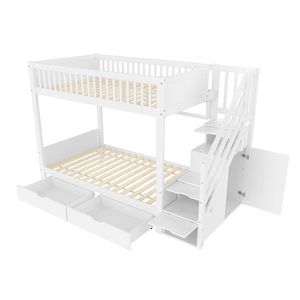 Letto a castello 90x200cm - Xylo - bianco, cassetti, ripiani, armadio