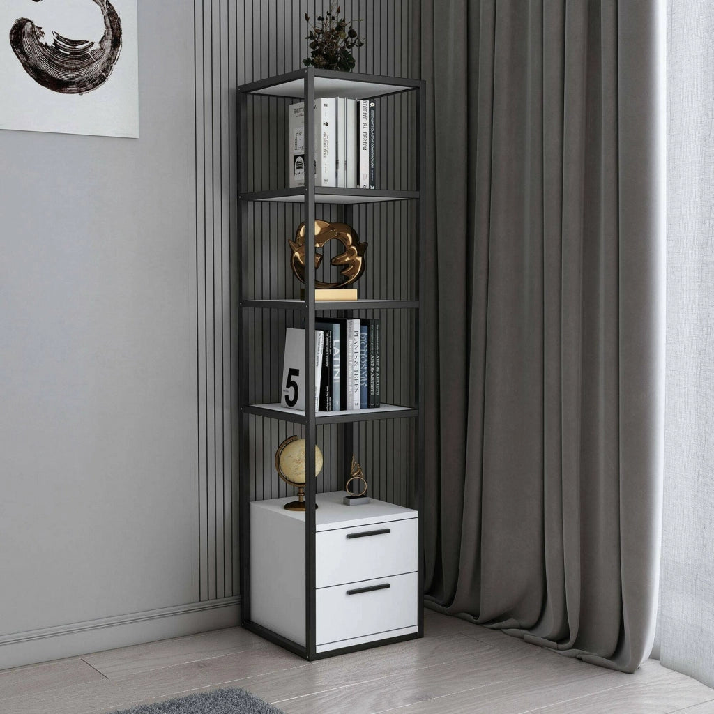 Libreria Arsim, Scaffale da ufficio, Mobile portalibri, Biblioteca, 39x39h169 cm, Bianco e Nero
