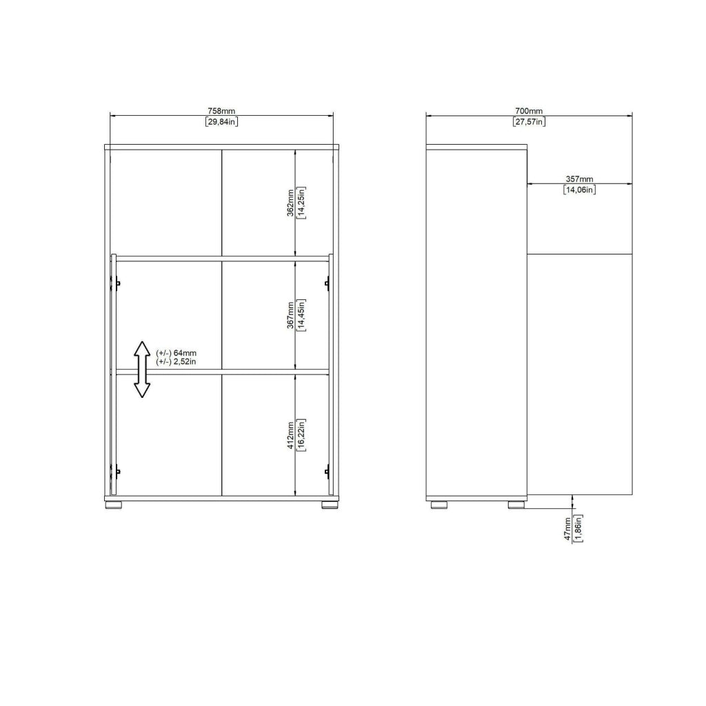 Credenza Canossa, Buffet da soggiorno, Madia da salotto, Dispensa da cucina, 80x34 h124 cm, Rovere e Bianco