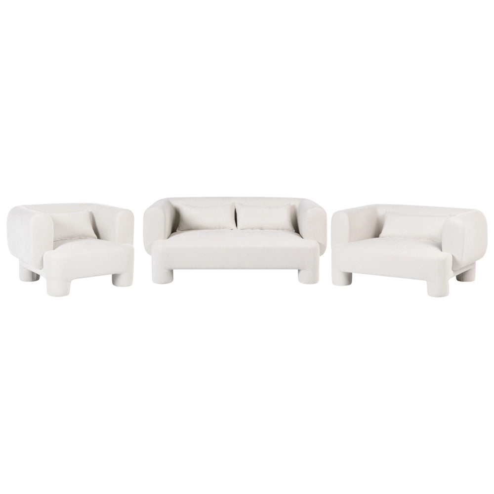 Set da salotto Divano a 3 posti in tessuto bianco morbido e sinuoso Poltrona Loveseat Stile retrò minimalista
