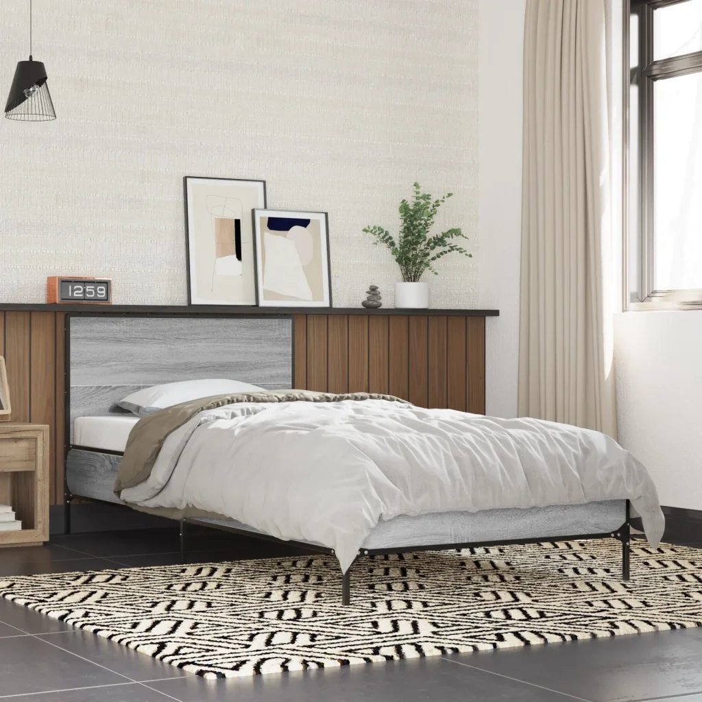 Giroletto-Struttura Letto Grigio Sonoma 75x190cm in Legno Multistrato e Metallo 730846