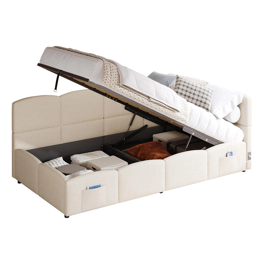 Letto giorno 90x200cm?- Xylo - velluto USB cassetto beige