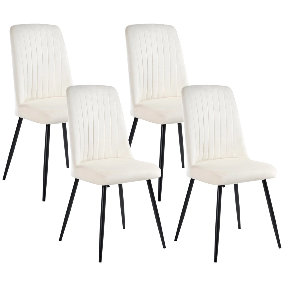 Set di 4 sedie da pranzo con seduta in velluto imbottito Stile moderno Senza braccioli Gambe in ferro bianco sporco