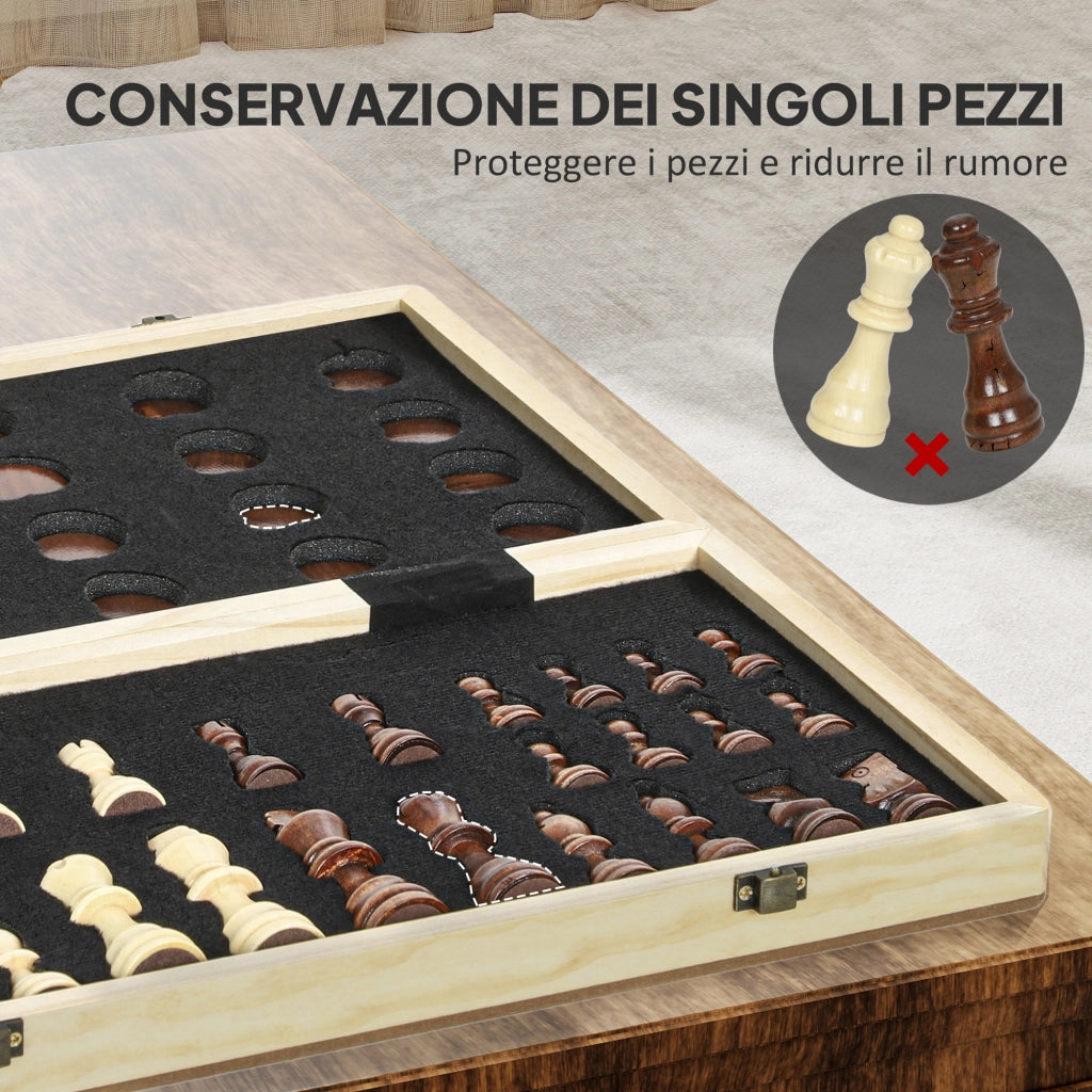 Scacchiera Pieghevole per Scacchi e Dama con Scomparti. in Legno e Metallo. 38.5x38.5x2.8 cm. Bianco e Nero