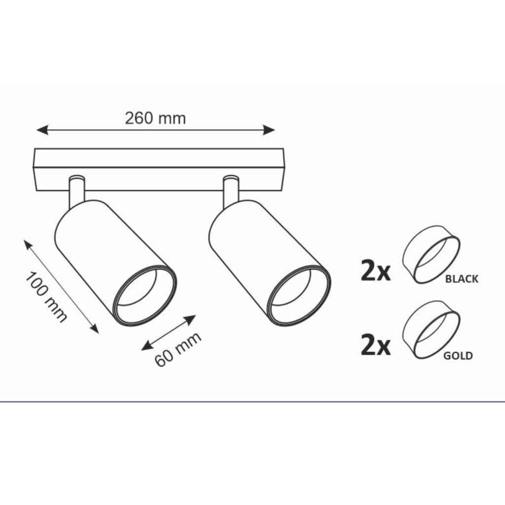 Lampada parete/soffitto 2xGU10 nero oro Maribel Polux