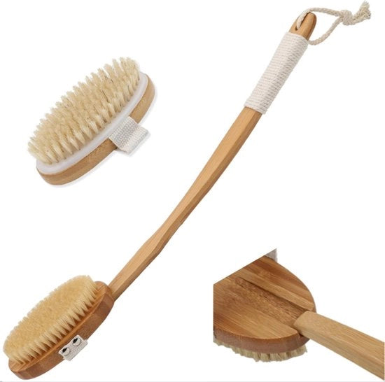 Asciugamano per il corpo - Spazzola per la pelle - Spazzola per la doccia - Spazzola esfoliante per il bagno - Spazzola per il bagno in bambù - 51cm Manico in plastica & Testa rimovibile - Seta naturale - Utilizzo secco e umido - Per la doccia e il bagno