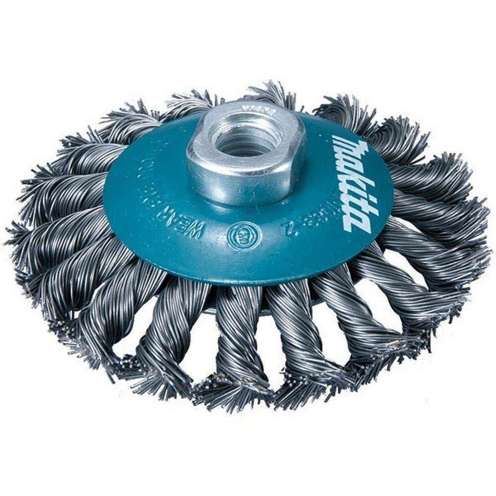 Makita D-39883 Spazzola Metallica Conica 115 mm Filo Acciaio Annodato Attacco M14 per Smerigliatrice Angolare