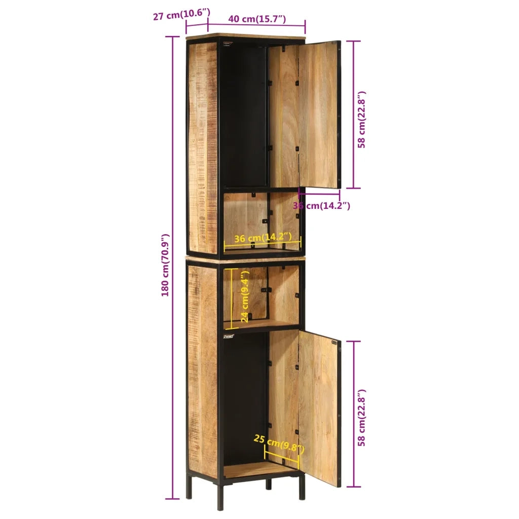 Mobile da Bagno 40x27x180 cm in Ferro e Legno Massello di Mango 3217113