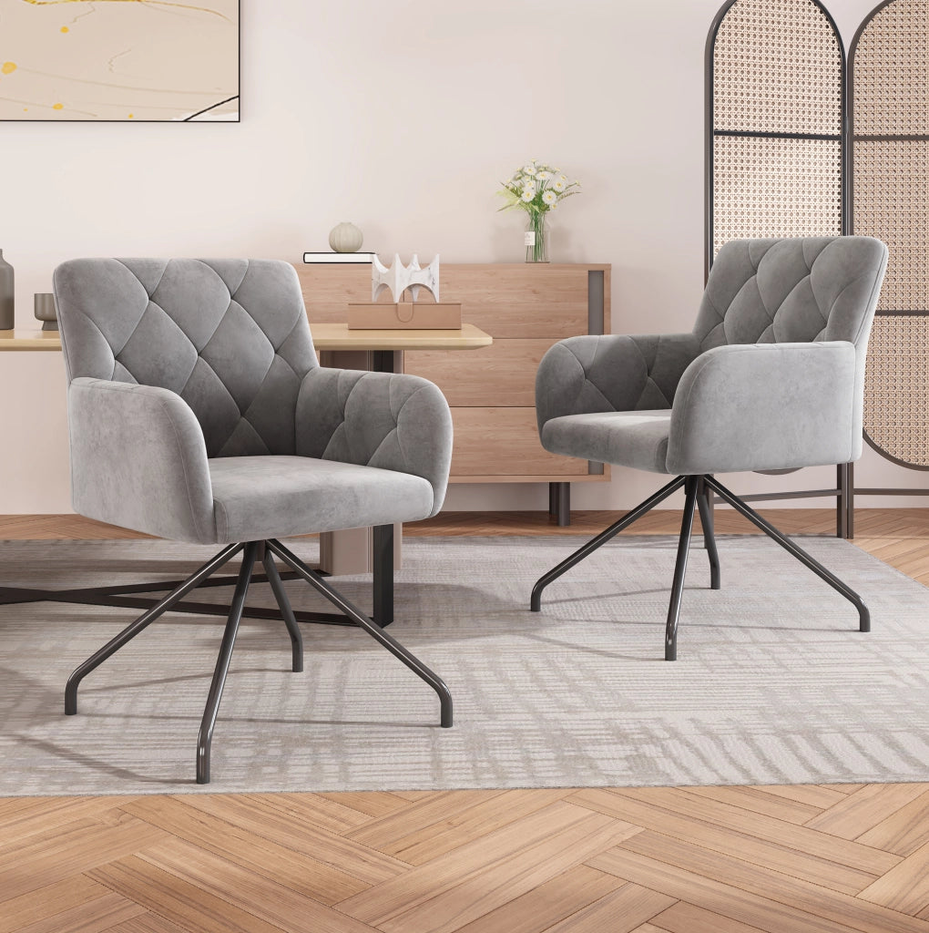 Set di 2 sedie imbottite con braccioli ergonomici in velluto grigio chiaro