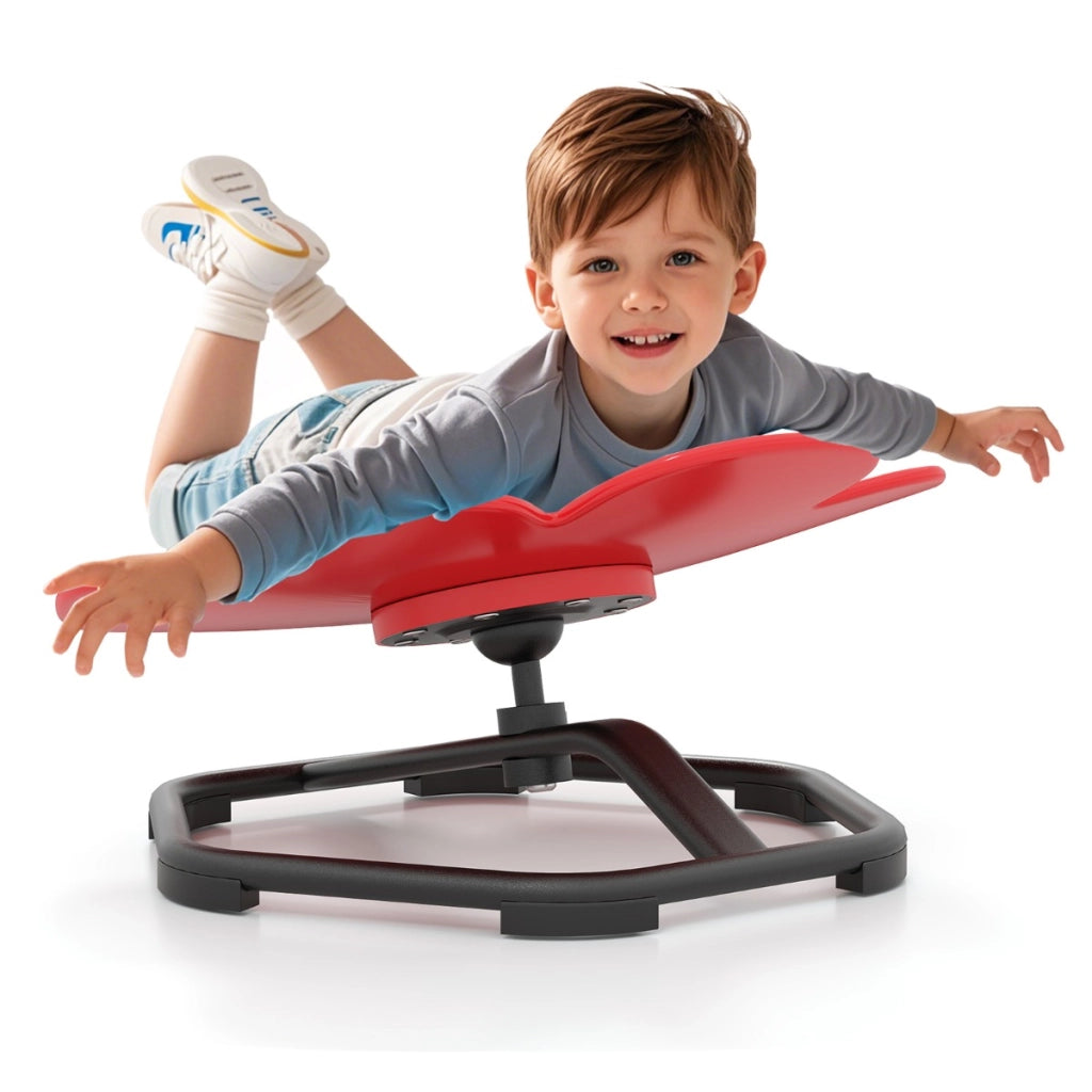 Sedia girevole a 360¡ã con aspetto fiore e base in metallo antiscivolo, Sedia sensoriale per bambini e l'equilibrio Rosso