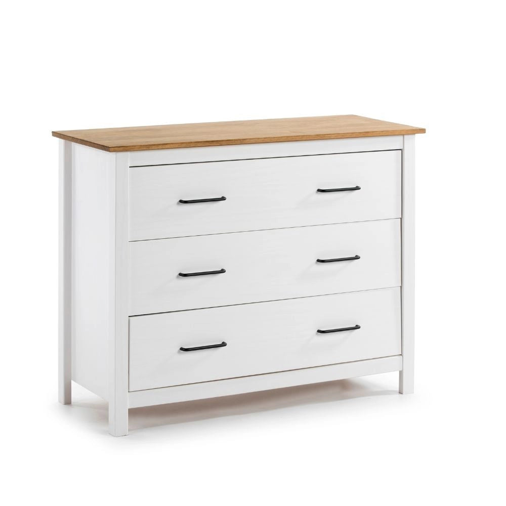 Comò Miranda in legno massiccio bianco e pino 100x40x80H – Stile Elegante e Robusto