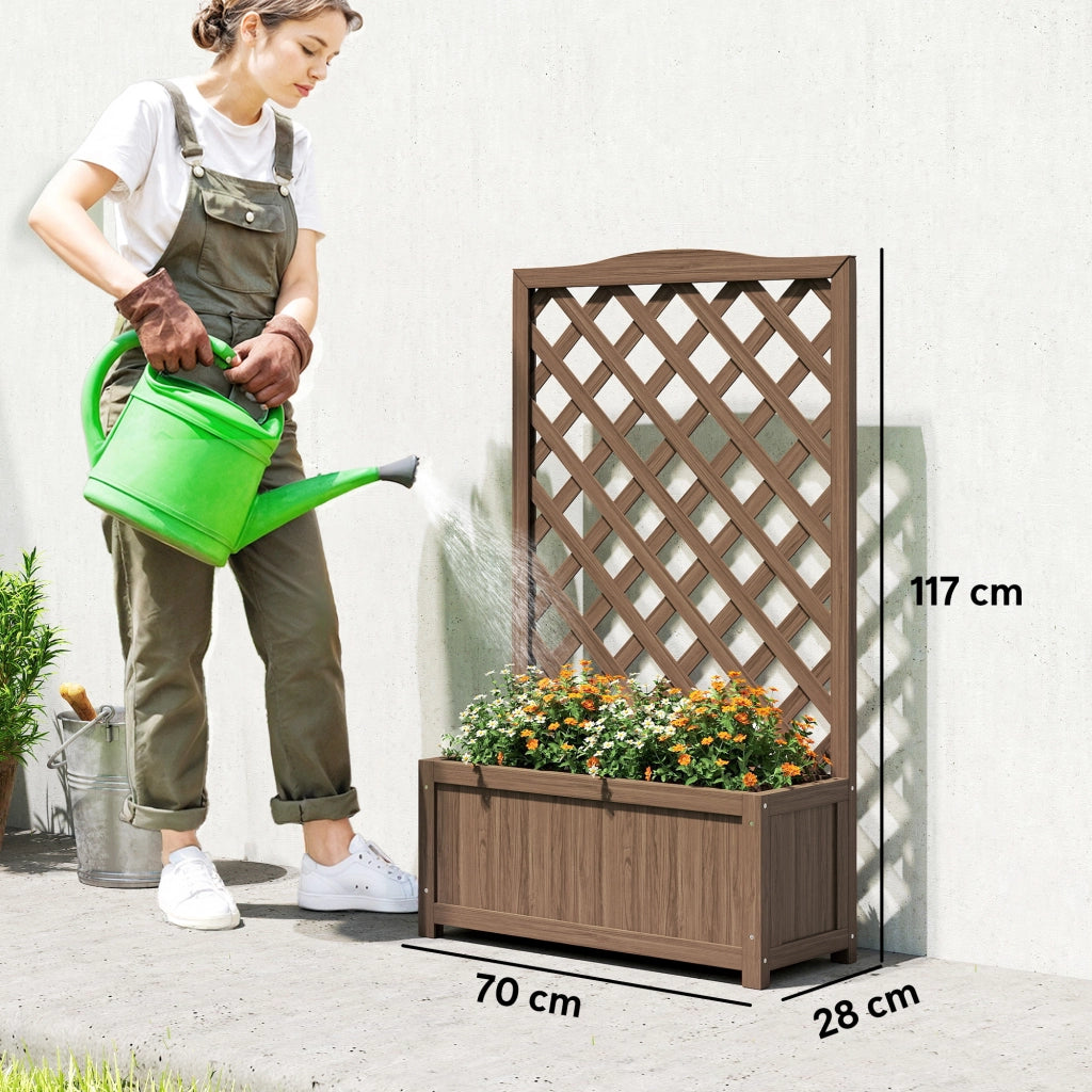 Fioriera con griglia per piante rampicanti ¨C zephmum ¨C 70x28x117cm legno massello marrone scuro
