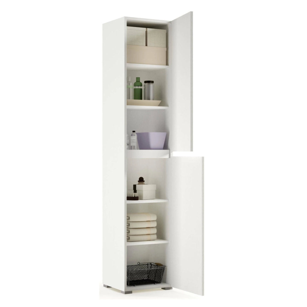 Armadio multiuso 2 ante Daisuke, Scarpiera con ripiani regolabili, Mobile porta scarpe a 2 ante, 100% Made in Italy, 45x37h195 cm, Bianco