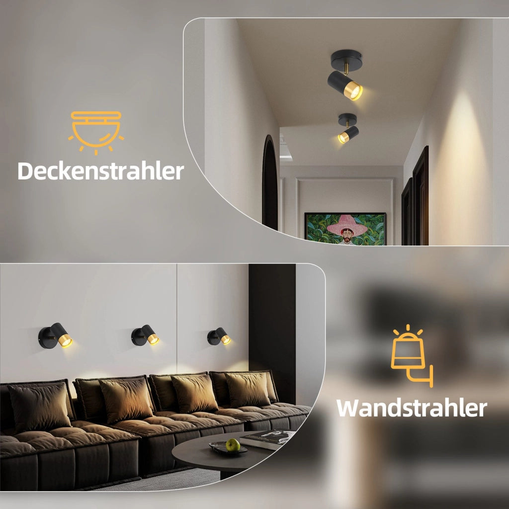 ZMH Faretto da soffitto 1 fiamma nero oro retro GU10 ruotabile 350° per soggiorno