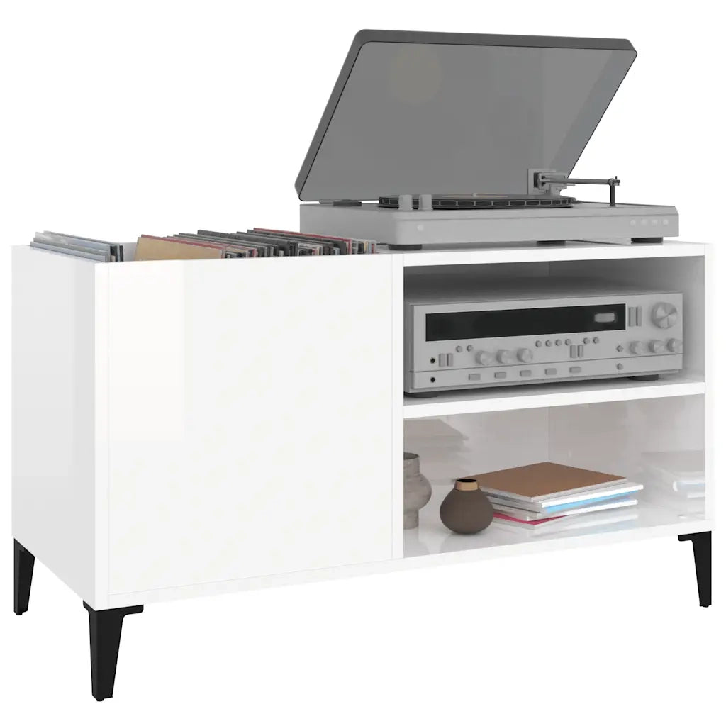 Mobile Porta Dischi Bianco Lucido 84,5x38x48 Legno Multistrato 831951