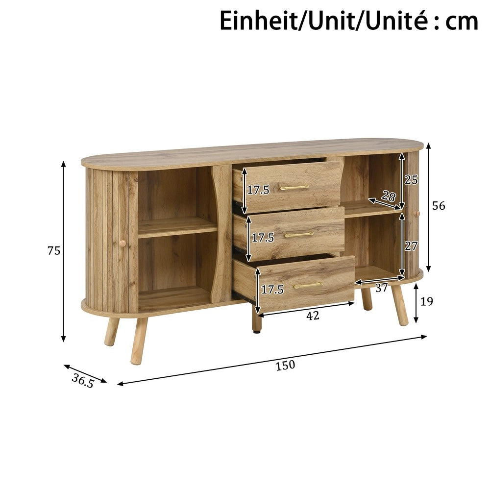 Credenza con Ante Scorrevoli e Cassetti ¨C MINIMAL ¨C Legno, Massello, Design Moderno