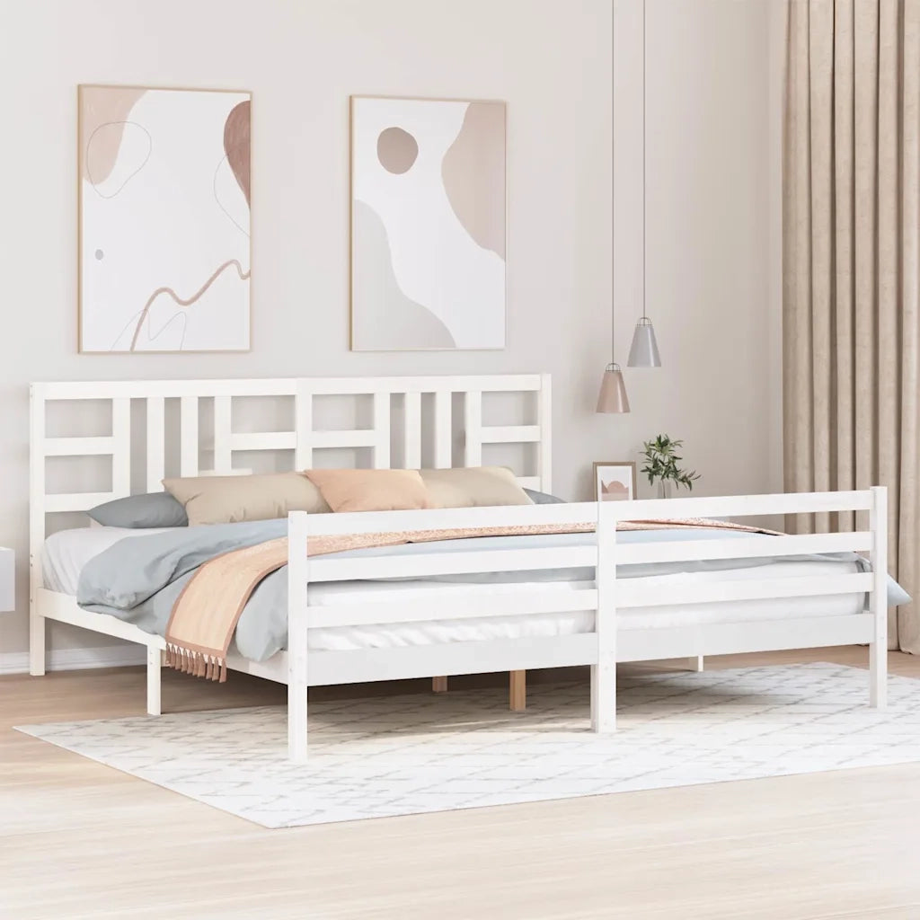 Giroletto con Testiera-Struttura Letto con testiera Bianco 200x200 cm in Legno Massello 519873