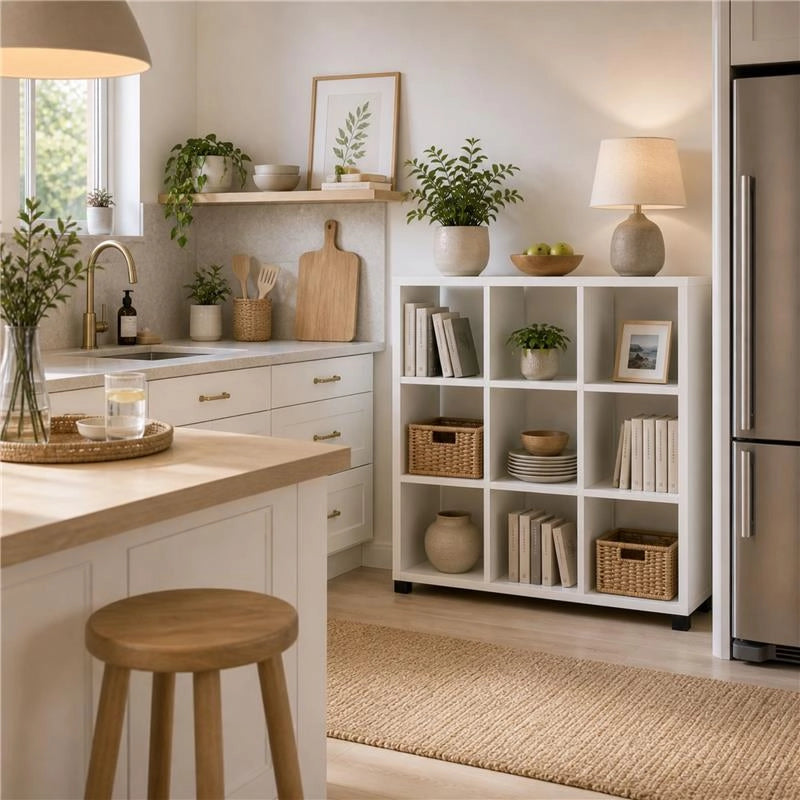 LIBRERIA CUBICA IN LEGNO BIANCO MODERNA CON 9 RIPIANI DIMENSIONI  90X24X99 CM