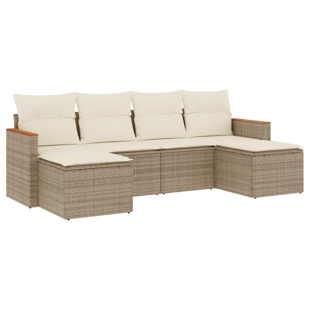 Set Divano da Giardino 6 pz con Cuscini Beige in Polyrattan 3226219