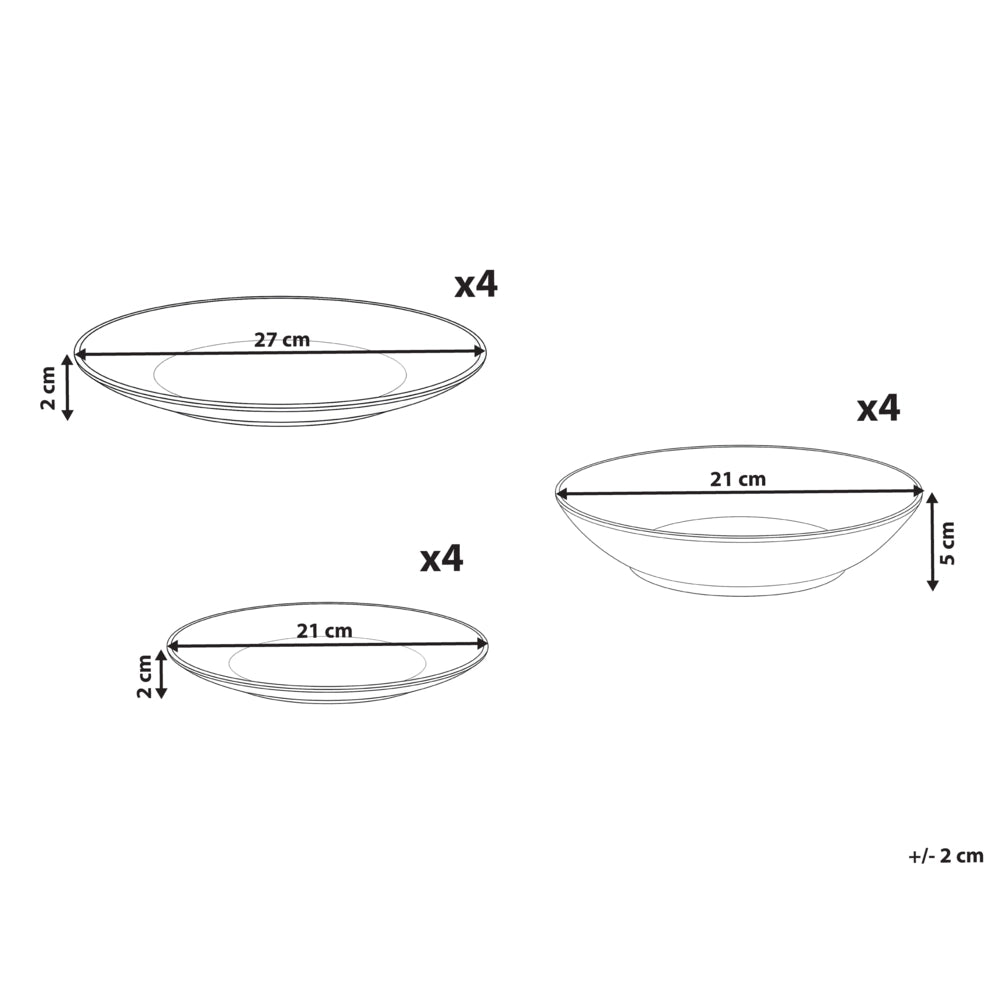 Set da 12 pezzi di stoviglie in porcellana con bordi decorativi in bianco e oro e finitura smaltata trasparente per cucina e sala da pranzo