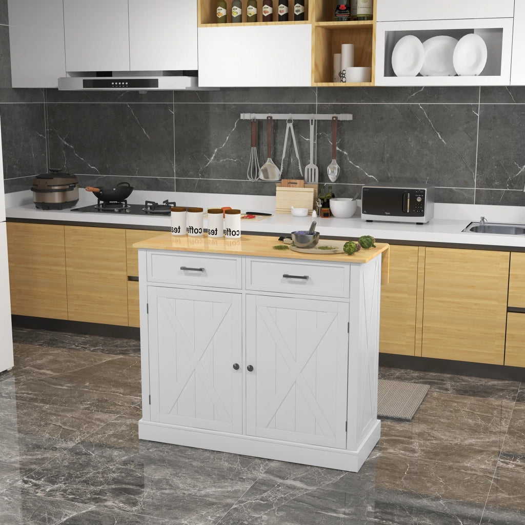 Carro da cucina con encimera in legno pieghevole ¨C Minimal ¨C 105x60x90,5 cm bianco
