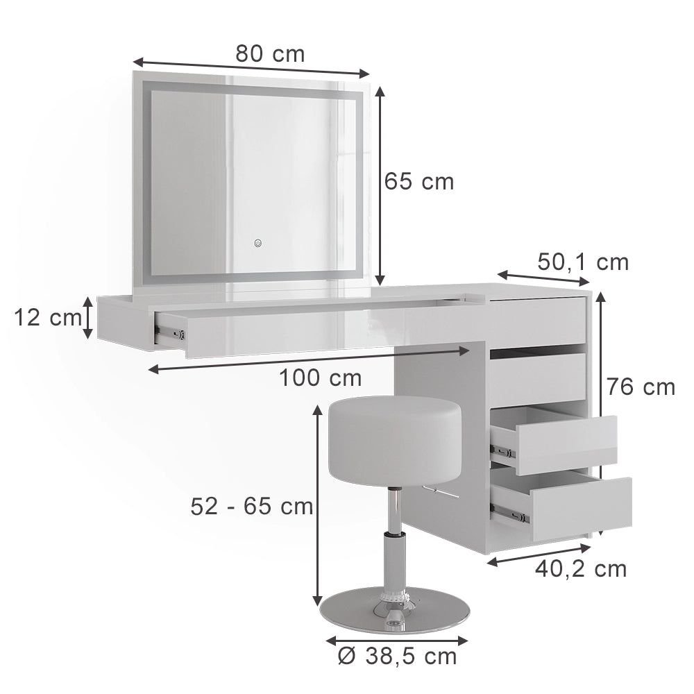 Vicco Tavolo da toeletta Bianco 100 cm 4 parti